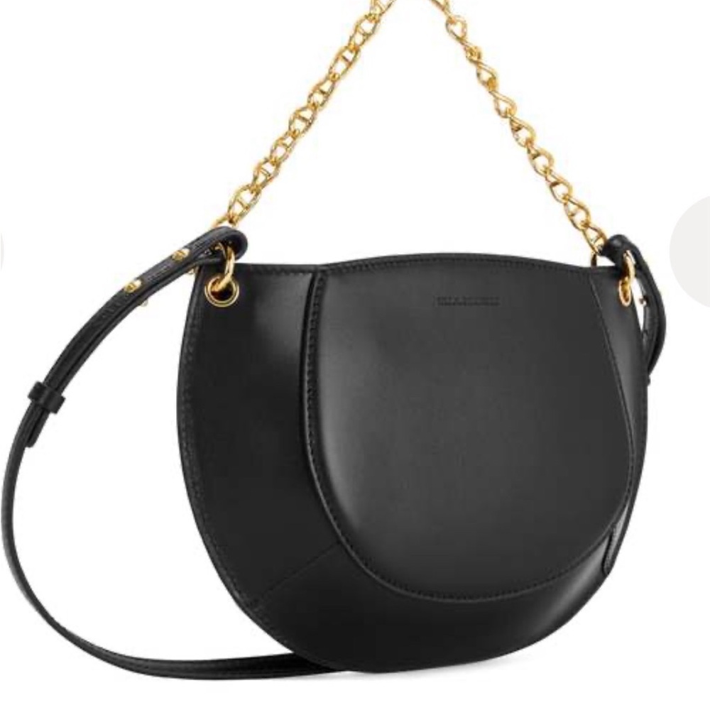 Black Leather Shoulder Bag with Gold Chain - Picture 5 of 6